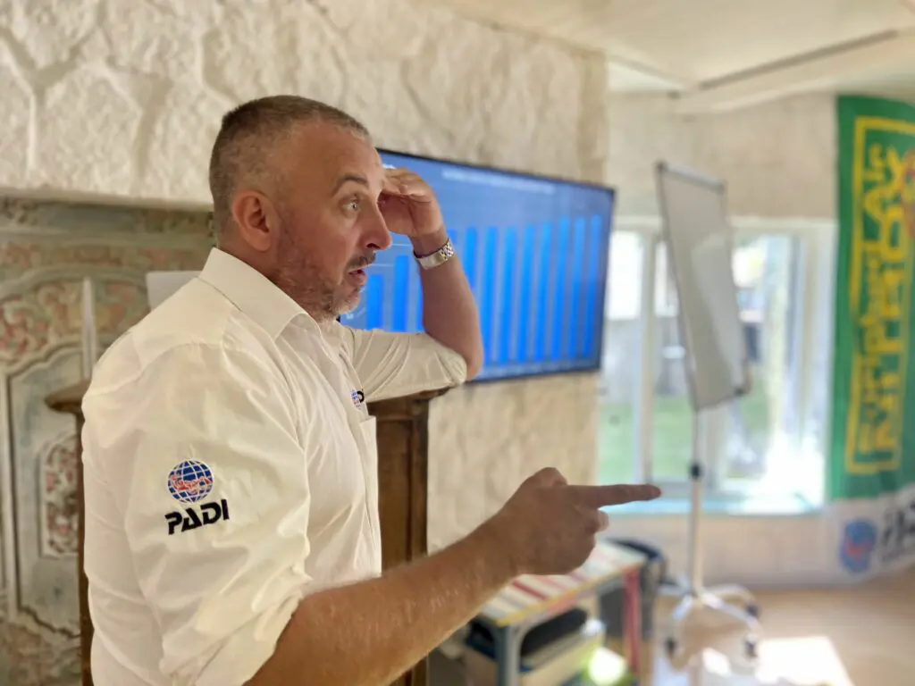 PADI Course Director Tony Andrews Presenting during the Crystal Divers Business Development Program