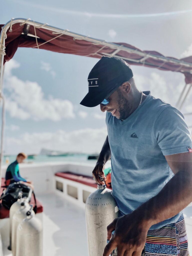 Crystal Divers Mauritius Skipper Pascal on MV TEANA